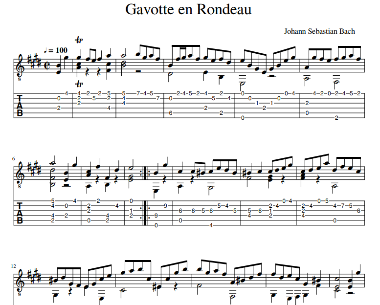 Johann Sebastian Bach - Gavotte en Rondeau for guitar tab